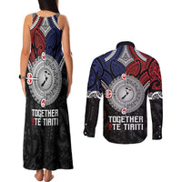 Aotearoa and Samoa Mo Te Tiriti Couples Matching Tank Maxi Dress and Long Sleeve Button Shirt Tangata Moana Stand with Tangata Whenua