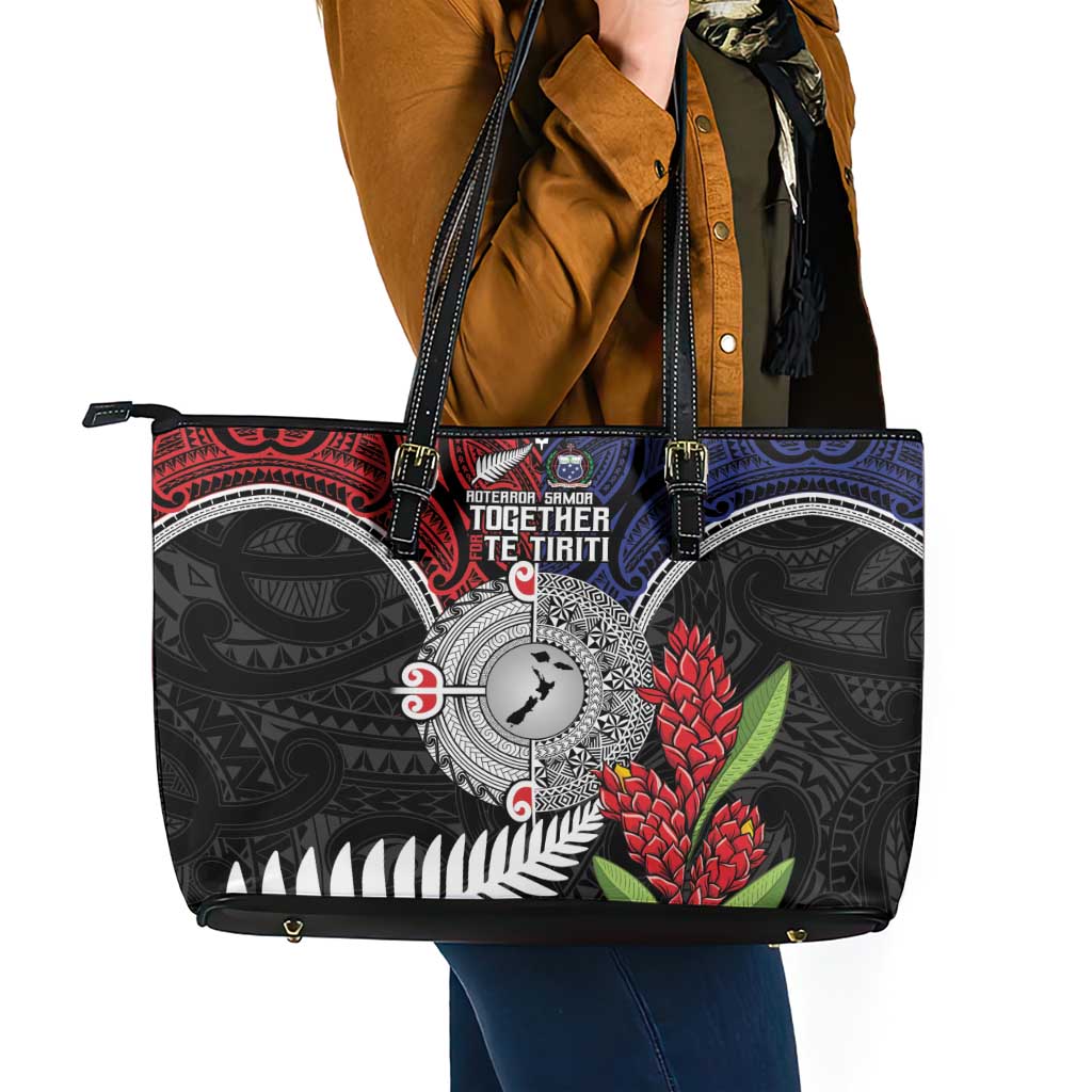 Aotearoa and Samoa Mo Te Tiriti Leather Tote Bag Tangata Moana Stand with Tangata Whenua