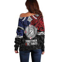 Aotearoa and Samoa Mo Te Tiriti Off Shoulder Sweater Tangata Moana Stand with Tangata Whenua