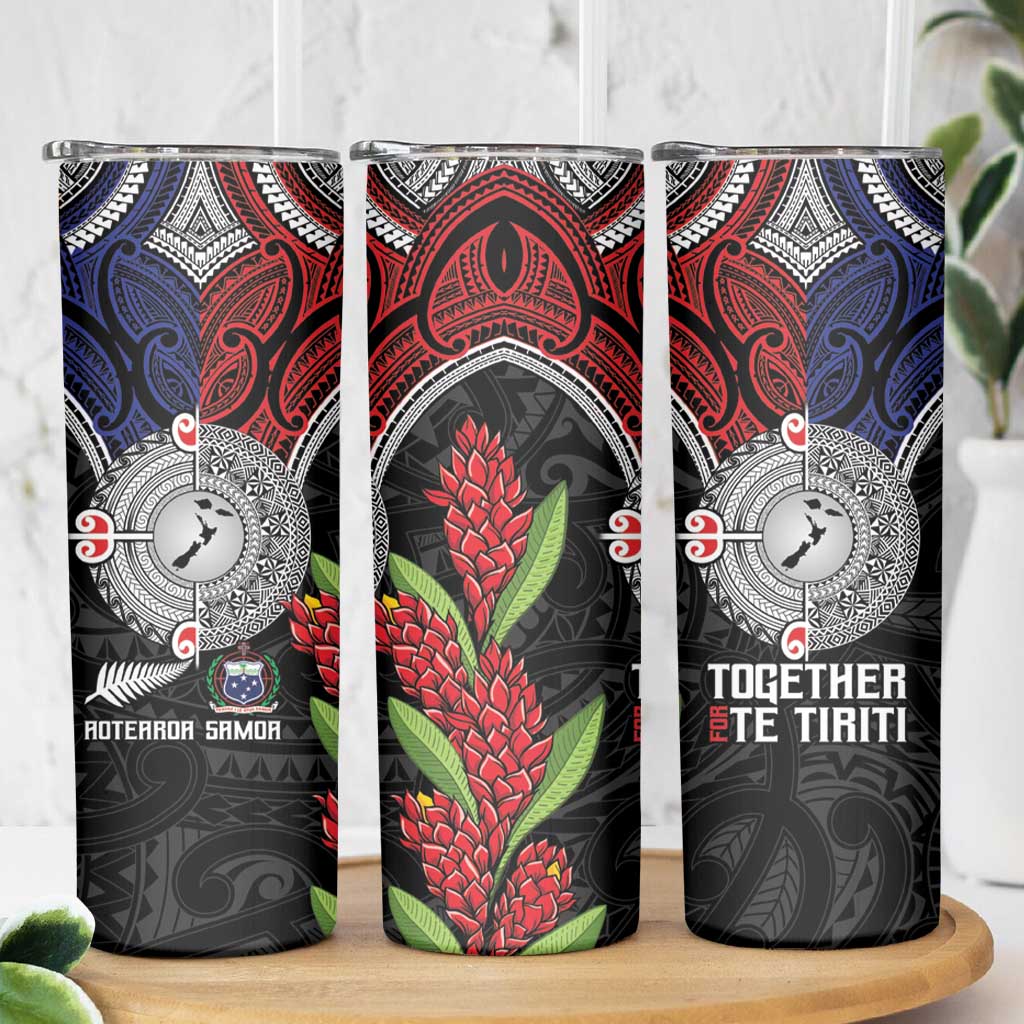 Aotearoa and Samoa Mo Te Tiriti Skinny Tumbler Tangata Moana Stand with Tangata Whenua LT9 - Polynesian Pride