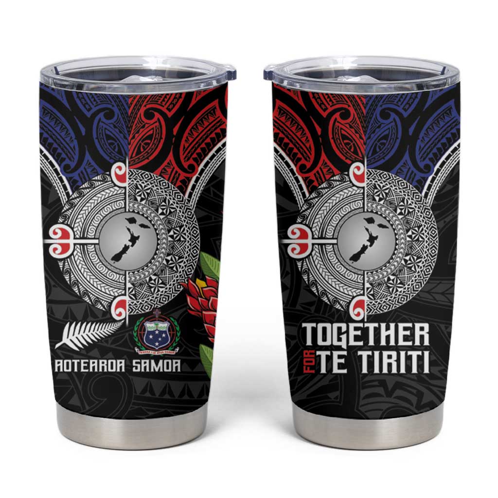 Aotearoa and Samoa Mo Te Tiriti Tumbler Cup Tangata Moana Stand with Tangata Whenua LT9 Blue - Polynesian Pride