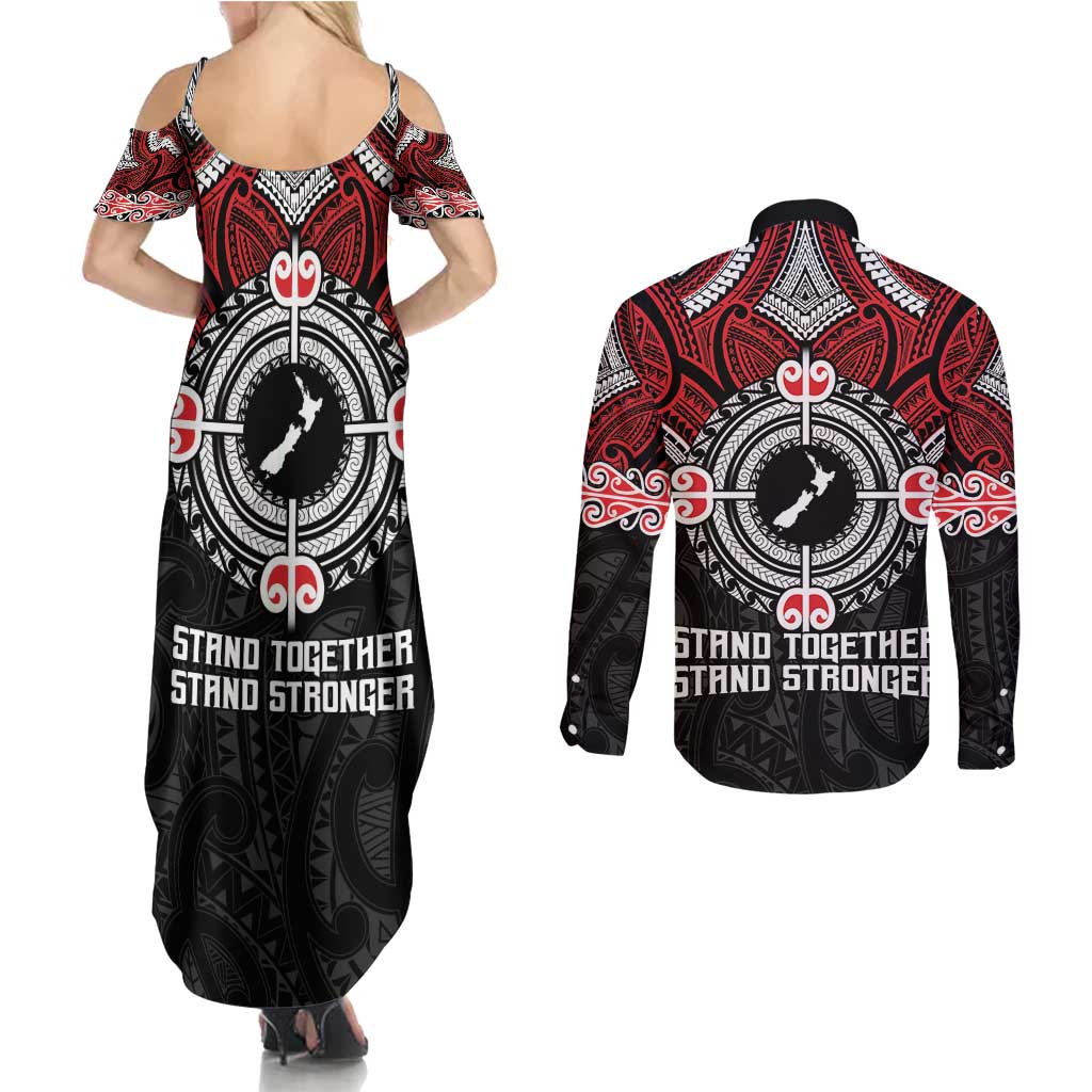 Aotearoa Proud To Be Maori Couples Matching Summer Maxi Dress and Long Sleeve Button Shirt New Zealand Fight Together
