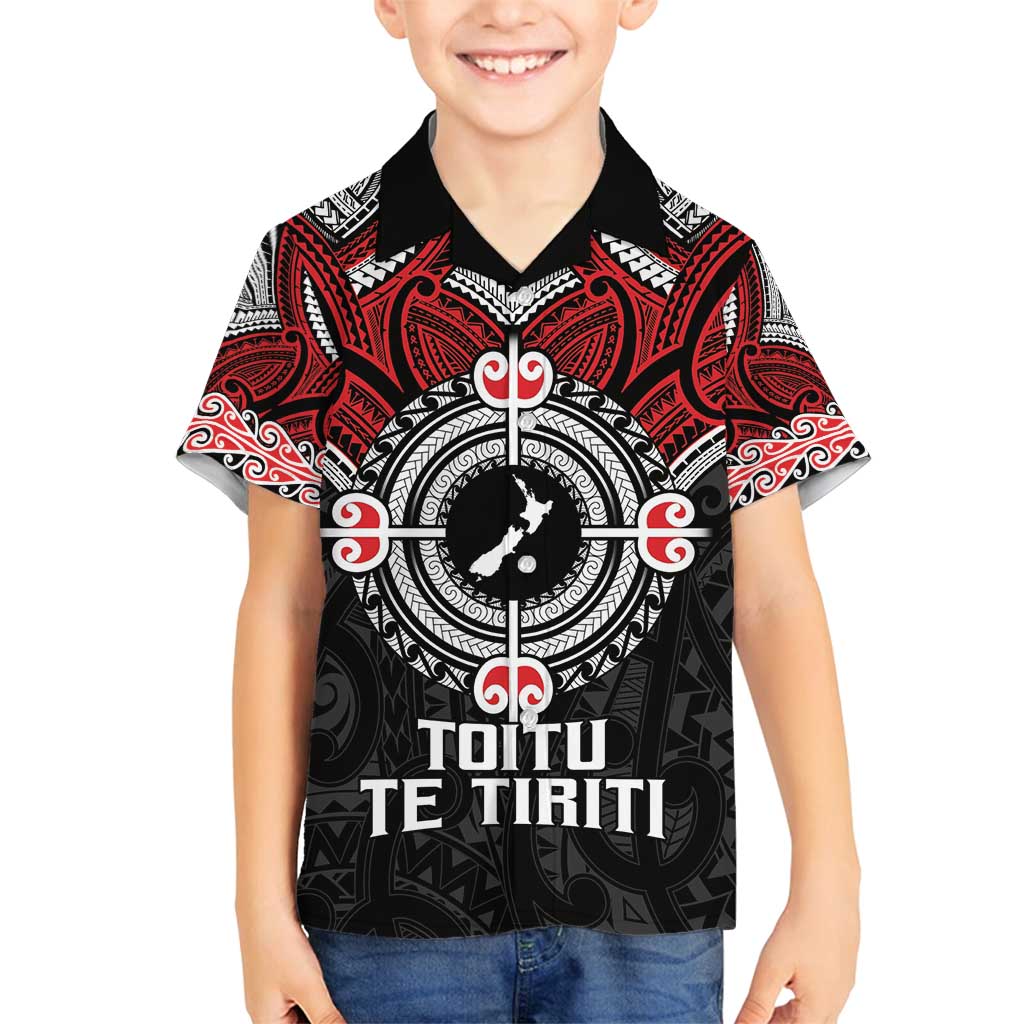 Aotearoa Proud To Be Maori Family Matching Off Shoulder Maxi Dress and Hawaiian Shirt New Zealand Fight Together LT9 Son's Shirt Red - Polynesian Pride