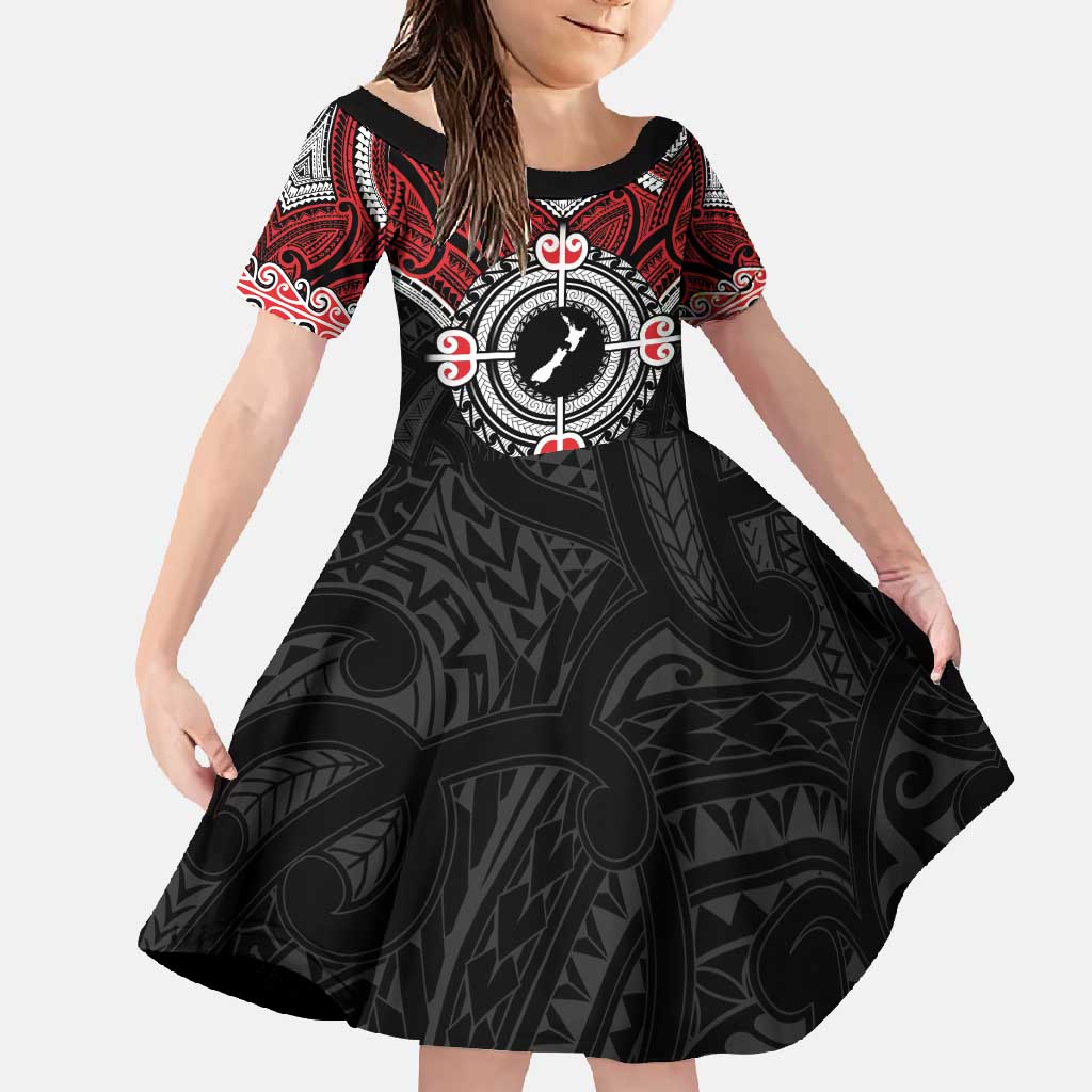 Aotearoa Proud To Be Maori Family Matching Short Sleeve Bodycon Dress and Hawaiian Shirt New Zealand Fight Together LT9 Daughter's Dress Red - Polynesian Pride