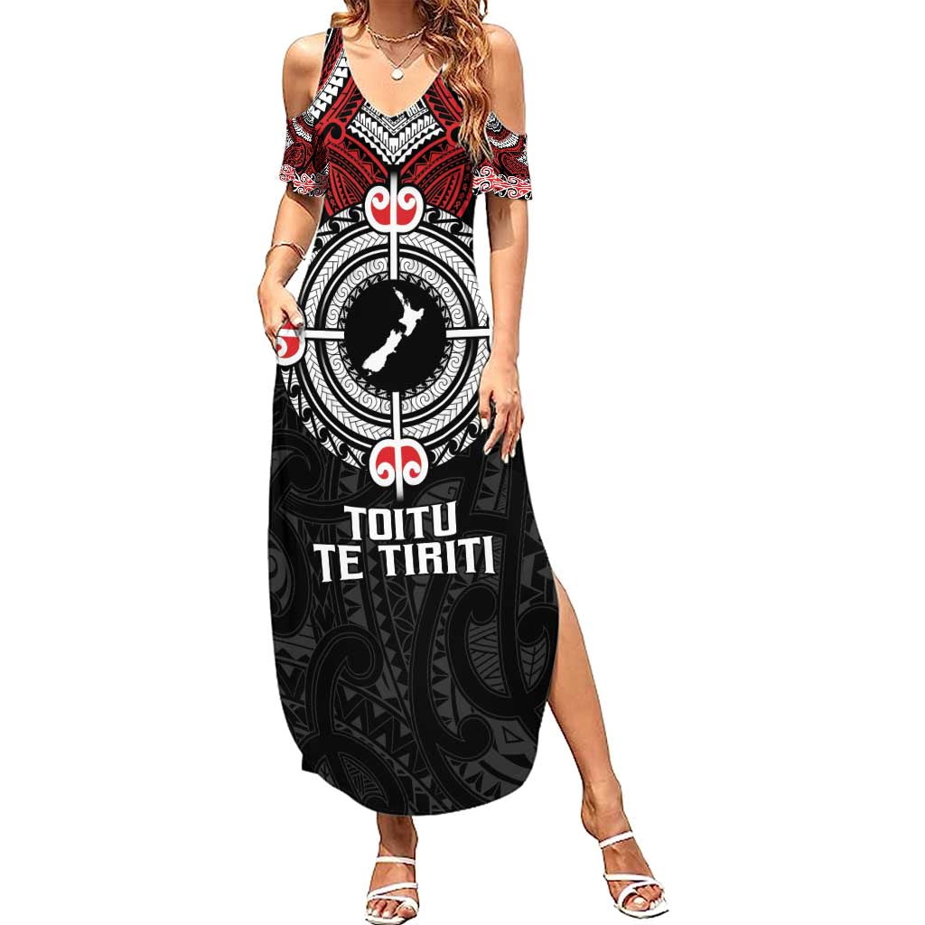 Aotearoa Proud To Be Maori Family Matching Summer Maxi Dress and Hawaiian Shirt New Zealand Fight Together LT9 Mom's Dress Red - Polynesian Pride