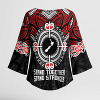 Aotearoa Proud To Be Maori Kimono Sleeve Blouse New Zealand Fight Together - Polynesian Pride