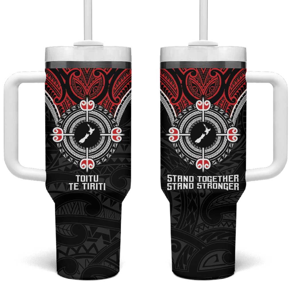 Aotearoa Proud To Be Maori Tumbler With Handle New Zealand Fight Together LT9 One Size: 40 oz Red - Polynesian Pride
