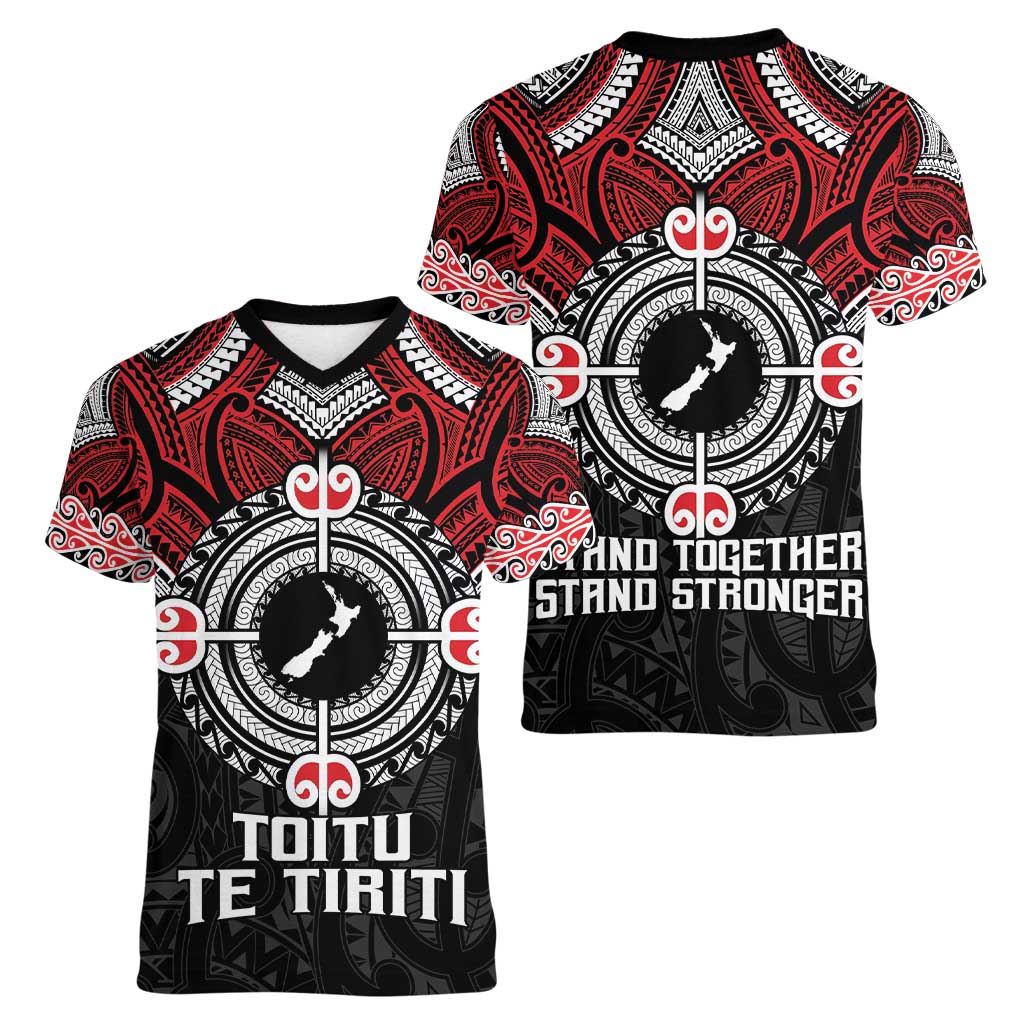Aotearoa Proud To Be Maori Women V-Neck T-Shirt New Zealand Fight Together LT9 - Polynesian Pride