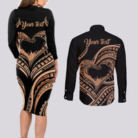 Personalised Valentines Day Romantic Lovers Couples Matching Long Sleeve Bodycon Dress and Long Sleeve Button Shirt LT9 - Polynesian Pride