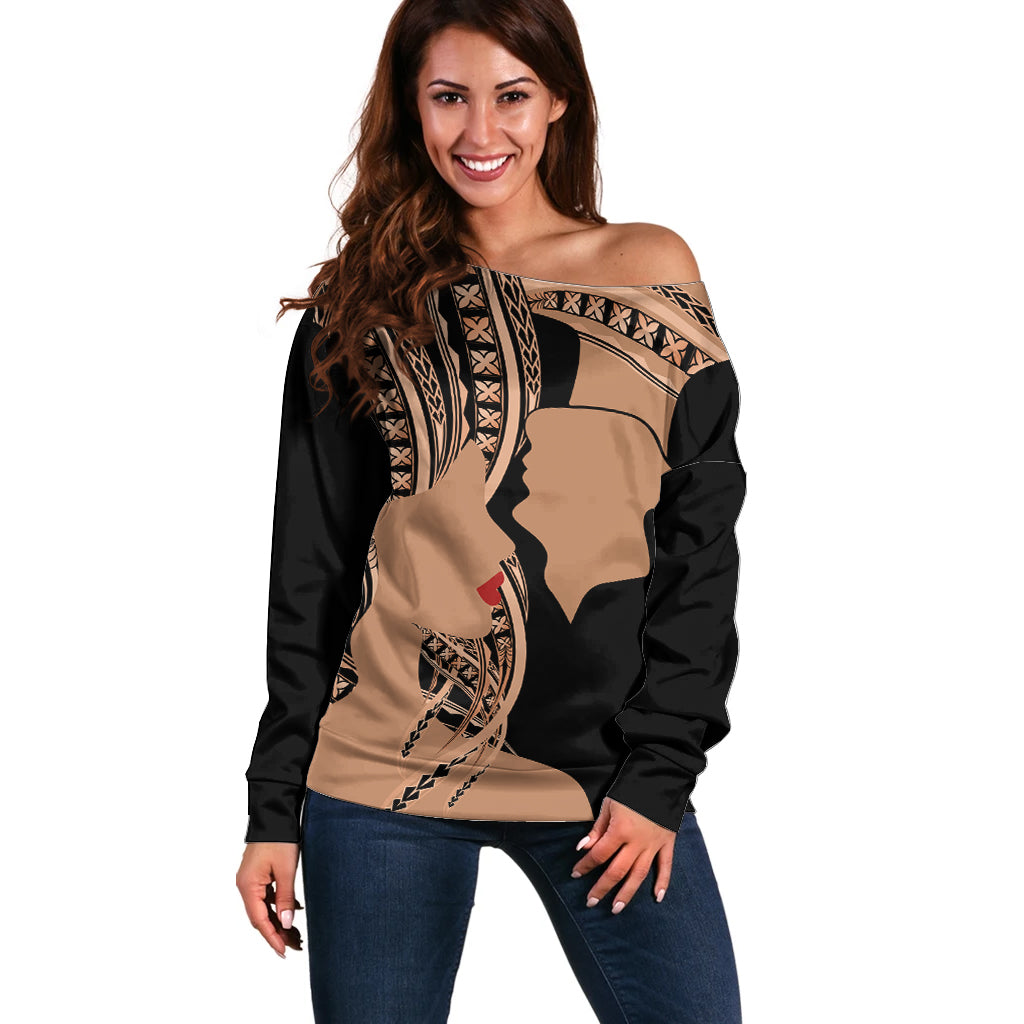 Personalised Valentines Day Romantic Lovers Off Shoulder Sweater LT9 Women Gold - Polynesian Pride