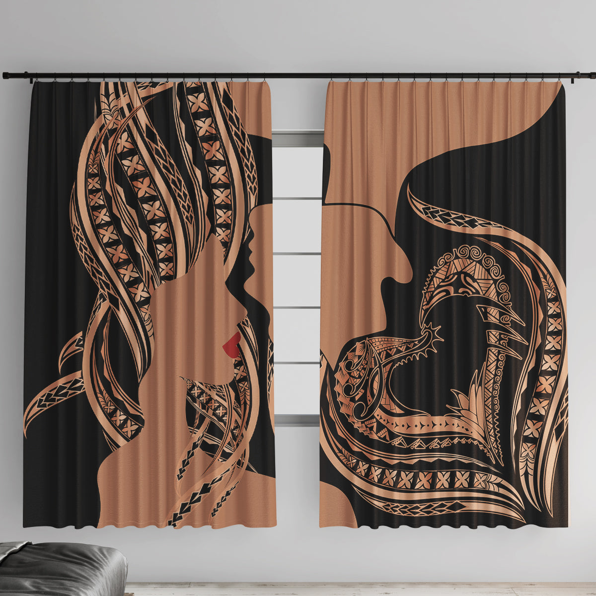Personalised Valentines Day Romantic Lovers Window Curtain LT9 With Hooks Gold - Polynesian Pride
