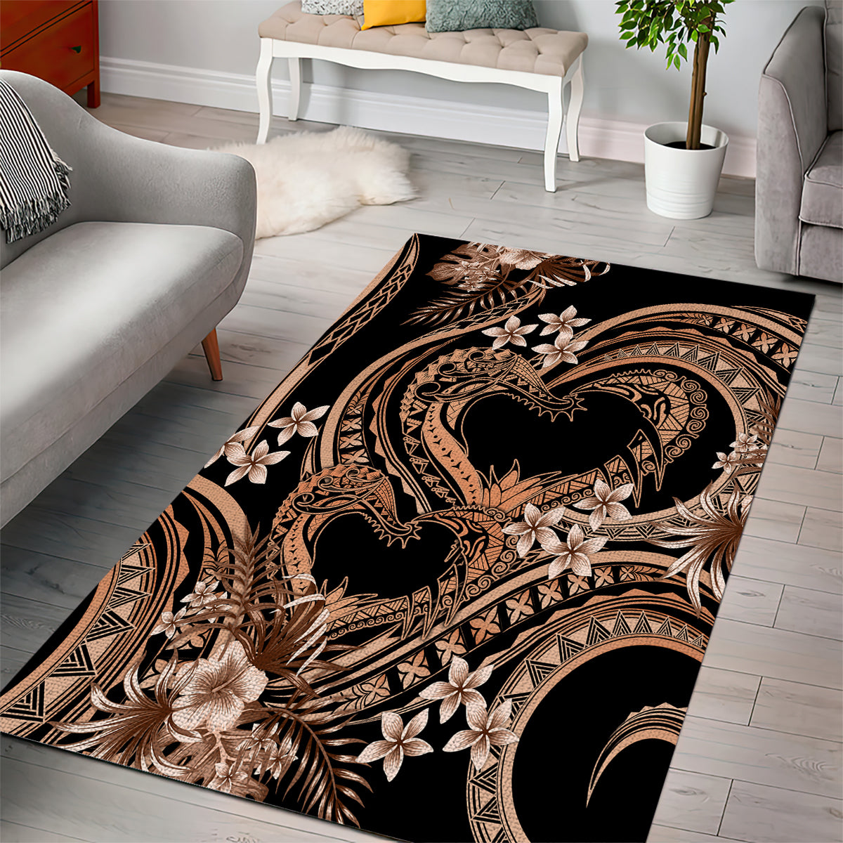 Polynesia Valentines Day Forever In My Heart Tattoo Area Rug Gold Style LT9 - Polynesian Pride