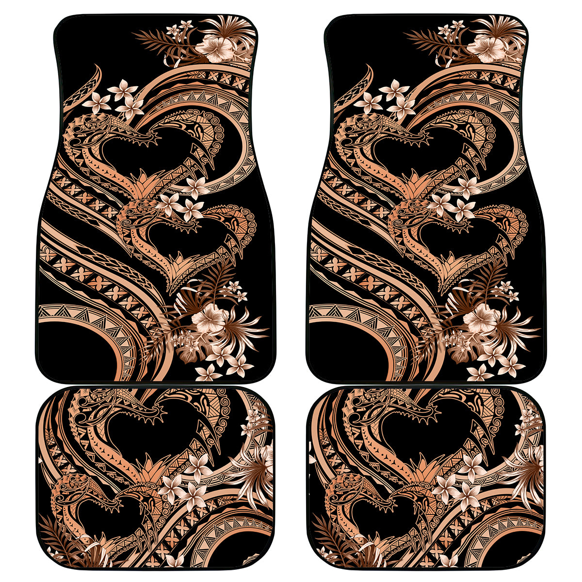 Polynesia Valentines Day Forever In My Heart Tattoo Car Mats Gold Style LT9 Gold - Polynesian Pride