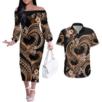 Polynesia Valentines Day Forever In My Heart Tattoo Couples Matching Off The Shoulder Long Sleeve Dress and Hawaiian Shirt Gold Style LT9 Gold - Polynesian Pride