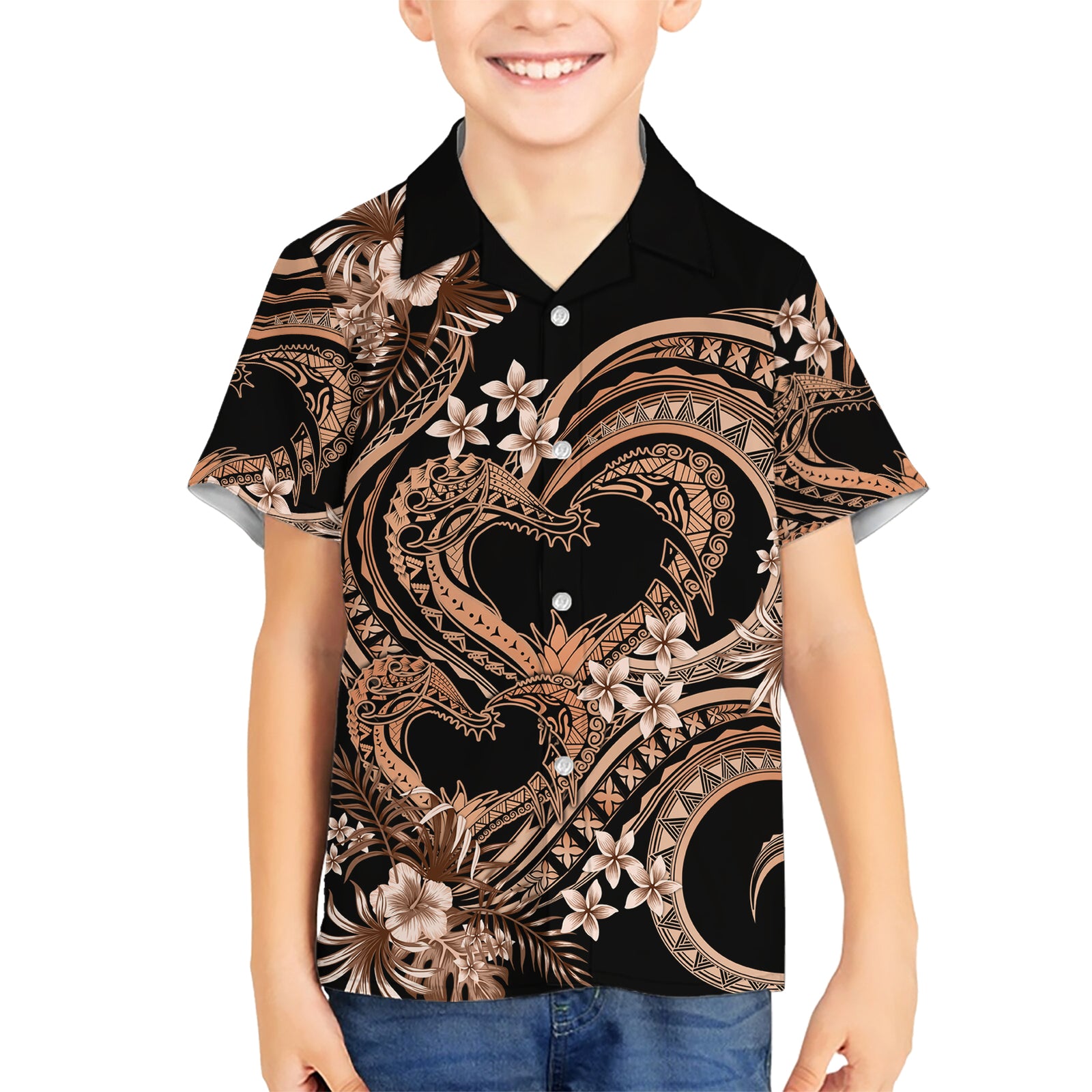 Polynesia Valentines Day Forever In My Heart Tattoo Kid Hawaiian Shirt Gold Style LT9 Kid Gold - Polynesian Pride
