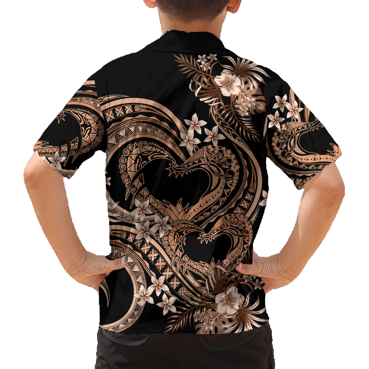 Polynesia Valentines Day Forever In My Heart Tattoo Kid Hawaiian Shirt Gold Style LT9 - Polynesian Pride