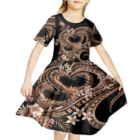 Polynesia Valentines Day Forever In My Heart Tattoo Kid Short Sleeve Dress Gold Style LT9 - Polynesian Pride