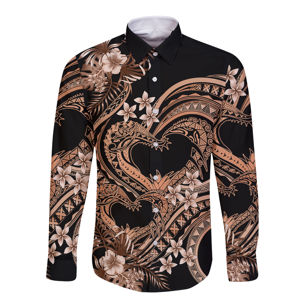 Polynesia Valentines Day Forever In My Heart Tattoo Long Sleeve Button Shirt Gold Style LT9 Unisex Gold - Polynesian Pride