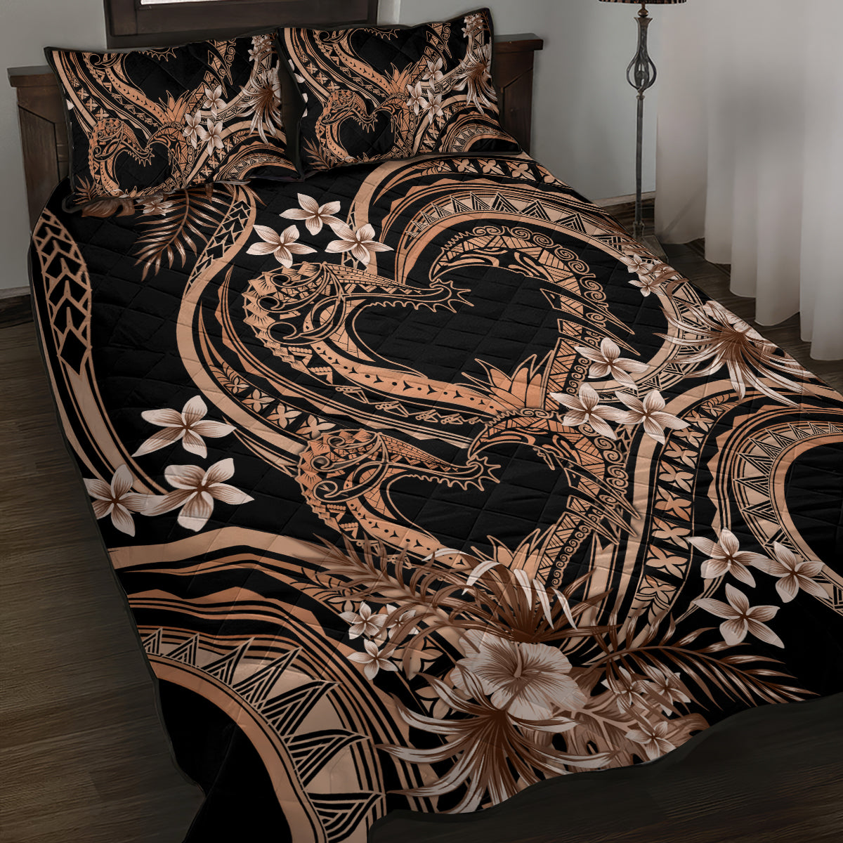 Polynesia Valentines Day Forever In My Heart Tattoo Quilt Bed Set Gold Style LT9 Gold - Polynesian Pride