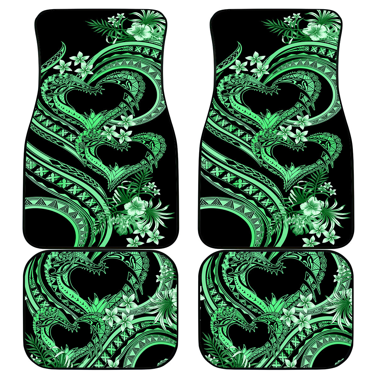 Polynesia Valentines Day Forever In My Heart Tattoo Car Mats Green Style LT9 Green - Polynesian Pride