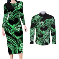 Polynesia Valentines Day Forever In My Heart Tattoo Couples Matching Long Sleeve Bodycon Dress and Long Sleeve Button Shirt Green Style LT9 Green - Polynesian Pride