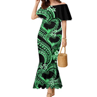 Polynesia Valentines Day Forever In My Heart Tattoo Family Matching Mermaid Dress and Hawaiian Shirt Green Style LT9 Mom's Dress Green - Polynesian Pride