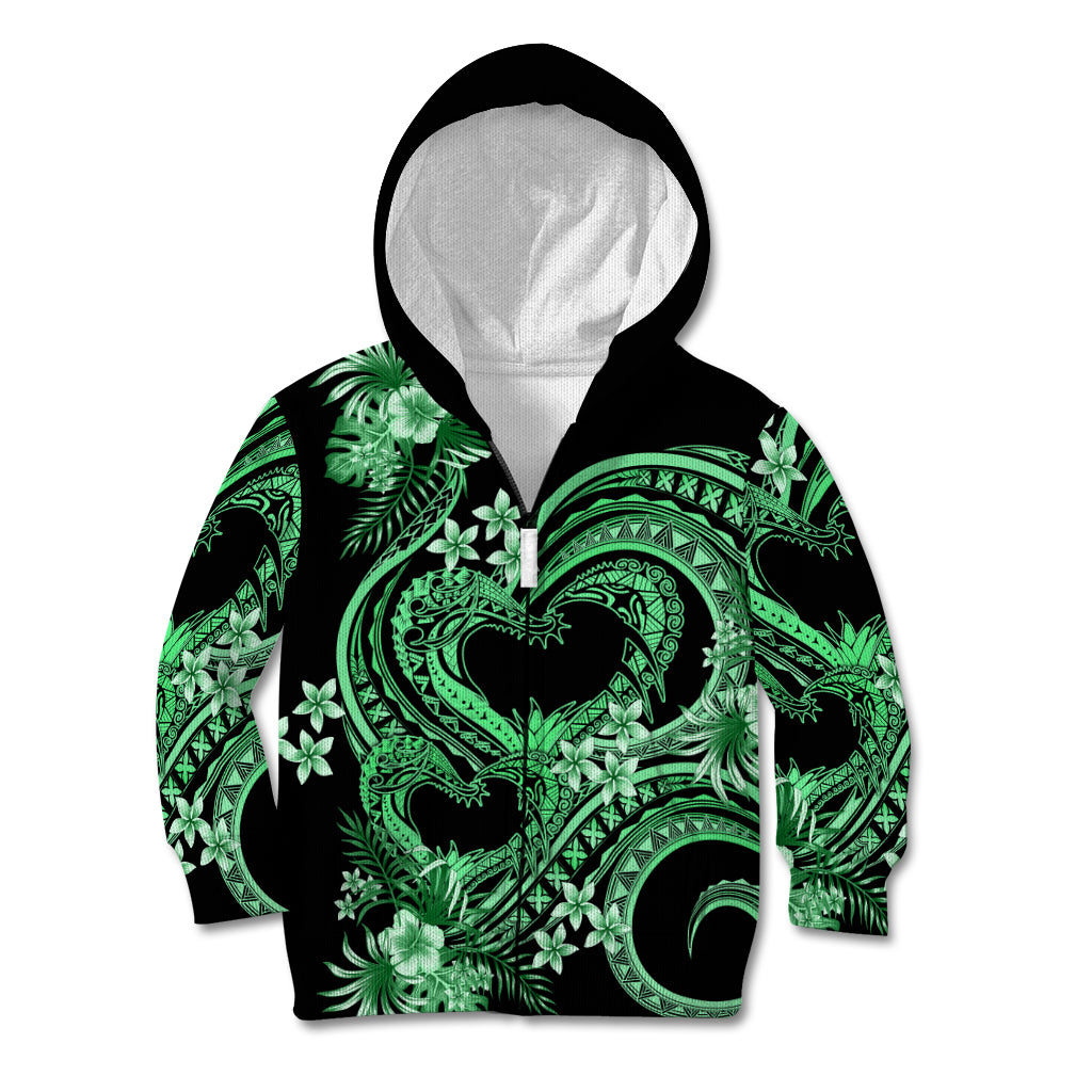 Polynesia Valentines Day Forever In My Heart Tattoo Kid Hoodie Green Style LT9 Zip Hoodie Green - Polynesian Pride