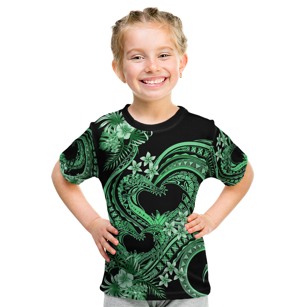 Polynesia Valentines Day Forever In My Heart Tattoo Kid T Shirt Green Style LT9 Green - Polynesian Pride