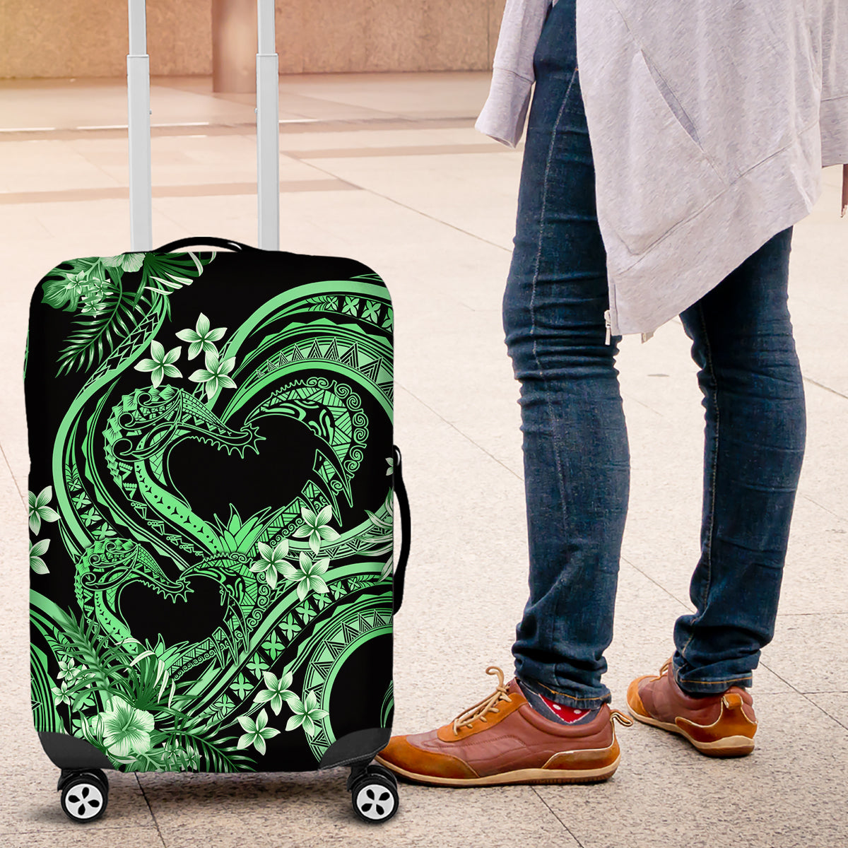 Polynesia Valentines Day Forever In My Heart Tattoo Luggage Cover Green Style LT9 Green - Polynesian Pride