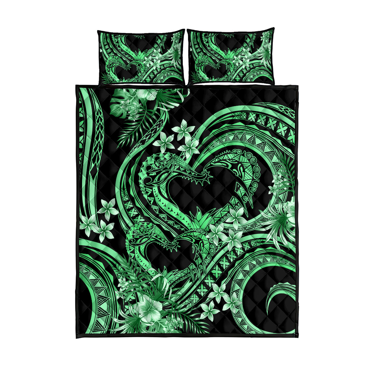 Polynesia Valentines Day Forever In My Heart Tattoo Quilt Bed Set Green Style LT9 - Polynesian Pride