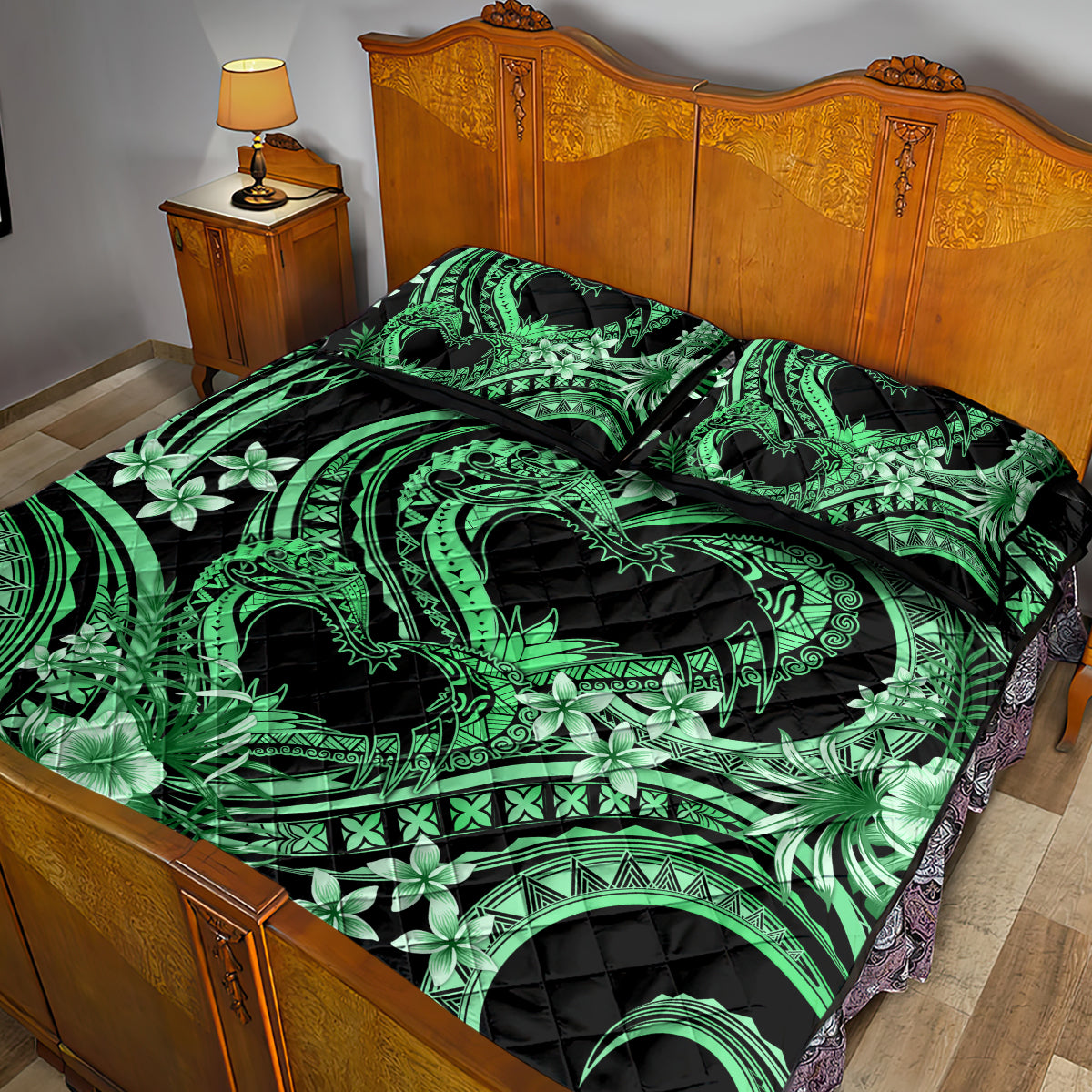 Polynesia Valentines Day Forever In My Heart Tattoo Quilt Bed Set Green Style LT9 - Polynesian Pride