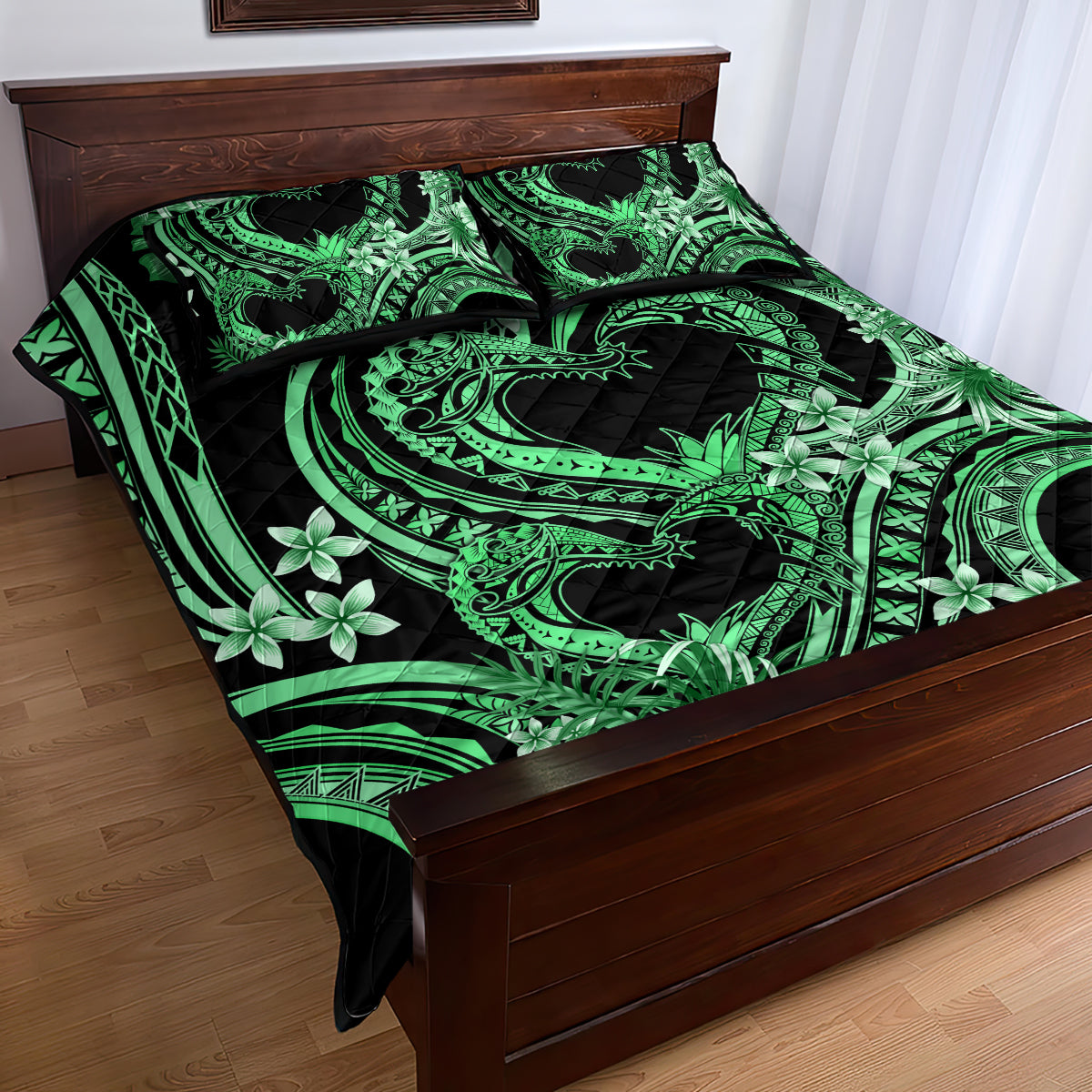 Polynesia Valentines Day Forever In My Heart Tattoo Quilt Bed Set Green Style LT9 - Polynesian Pride