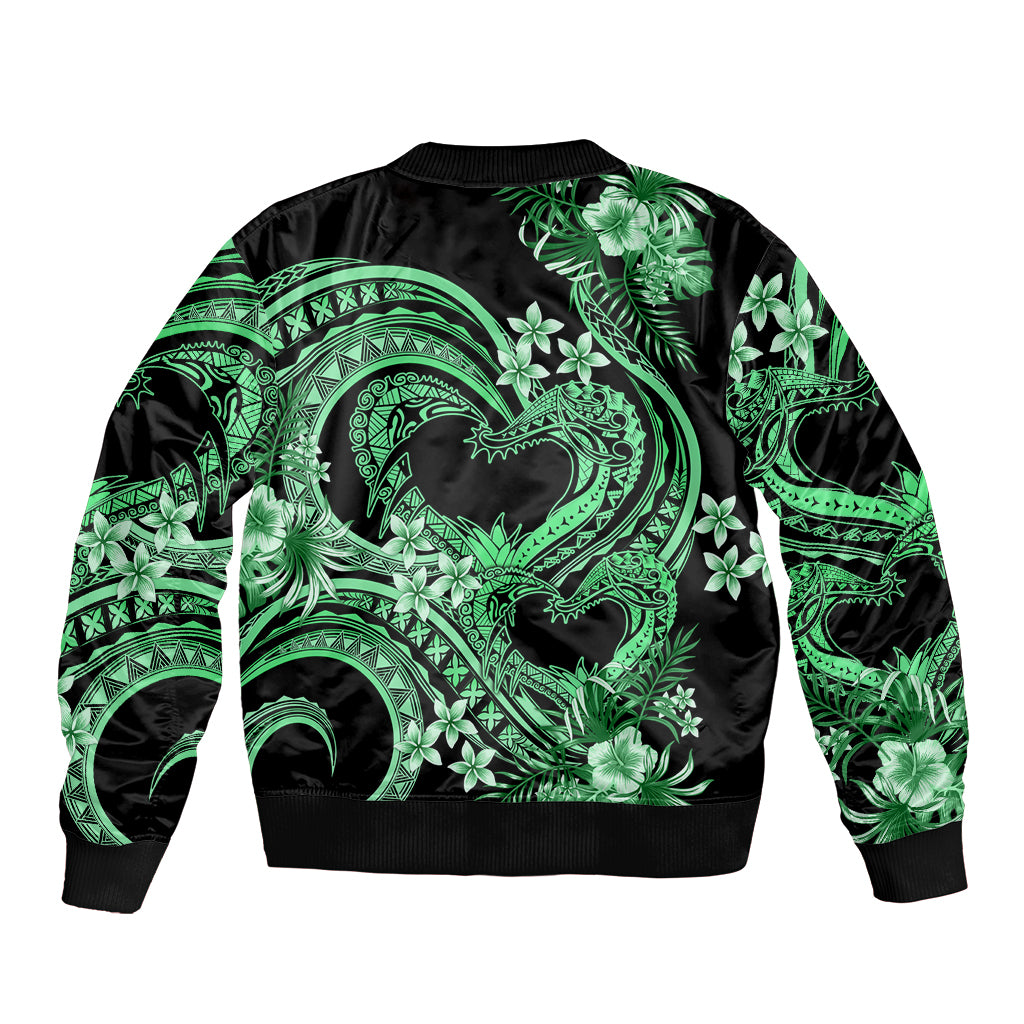 Polynesia Valentines Day Forever In My Heart Tattoo Sleeve Zip Bomber Jacket Green Style LT9 - Polynesian Pride