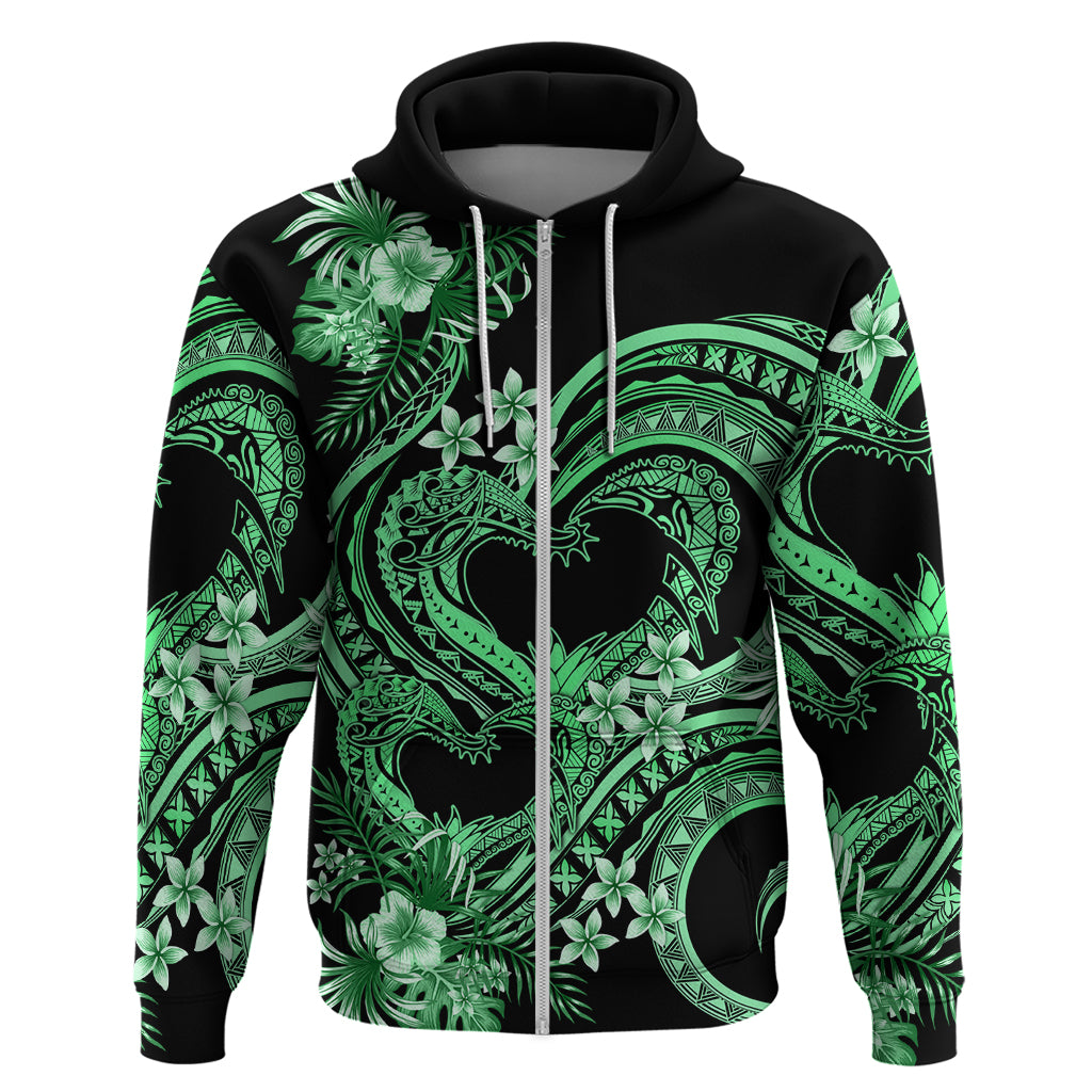 Polynesia Valentines Day Forever In My Heart Tattoo Zip Hoodie Green Style LT9 Zip Hoodie Green - Polynesian Pride