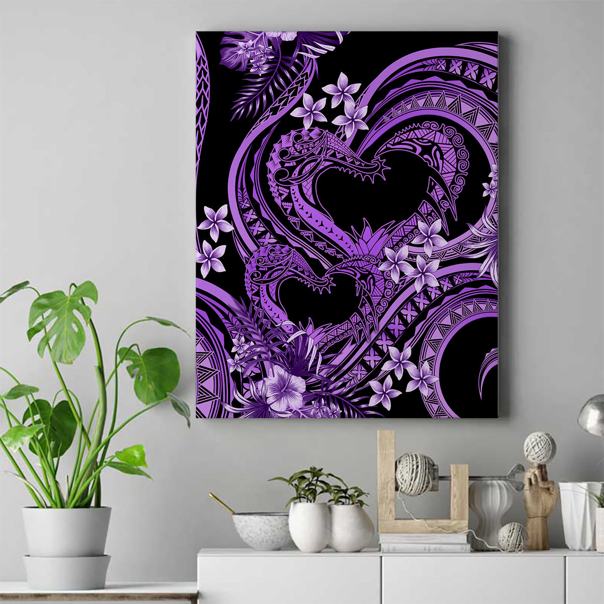 Polynesia Valentines Day Forever In My Heart Tattoo Canvas Wall Art Purple Style LT9 Purple - Polynesian Pride