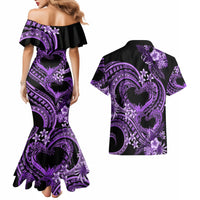Polynesia Valentines Day Forever In My Heart Tattoo Couples Matching Mermaid Dress and Hawaiian Shirt Purple Style LT9 - Polynesian Pride