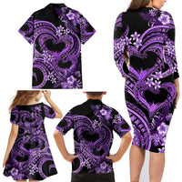 Polynesia Valentines Day Forever In My Heart Tattoo Family Matching Long Sleeve Bodycon Dress and Hawaiian Shirt Purple Style LT9 - Polynesian Pride