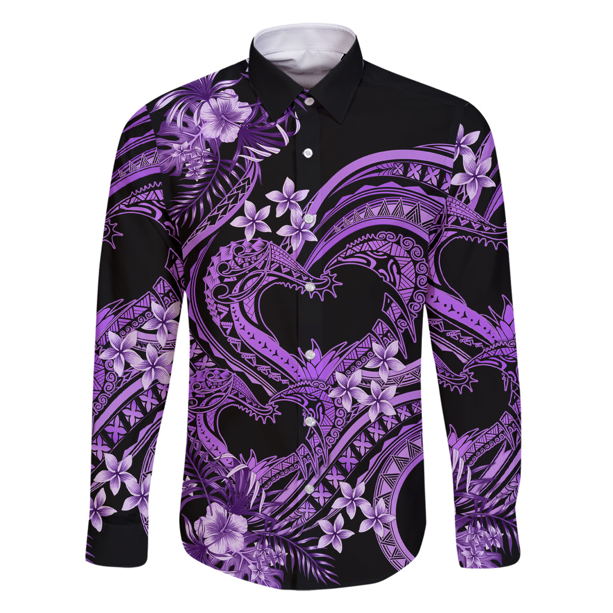 Polynesia Valentines Day Forever In My Heart Tattoo Family Matching Summer Maxi Dress and Hawaiian Shirt Purple Style LT9 Dad's Shirt - Long Sleeve Purple - Polynesian Pride