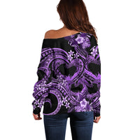 Polynesia Valentines Day Forever In My Heart Tattoo Off Shoulder Sweater Purple Style LT9 - Polynesian Pride