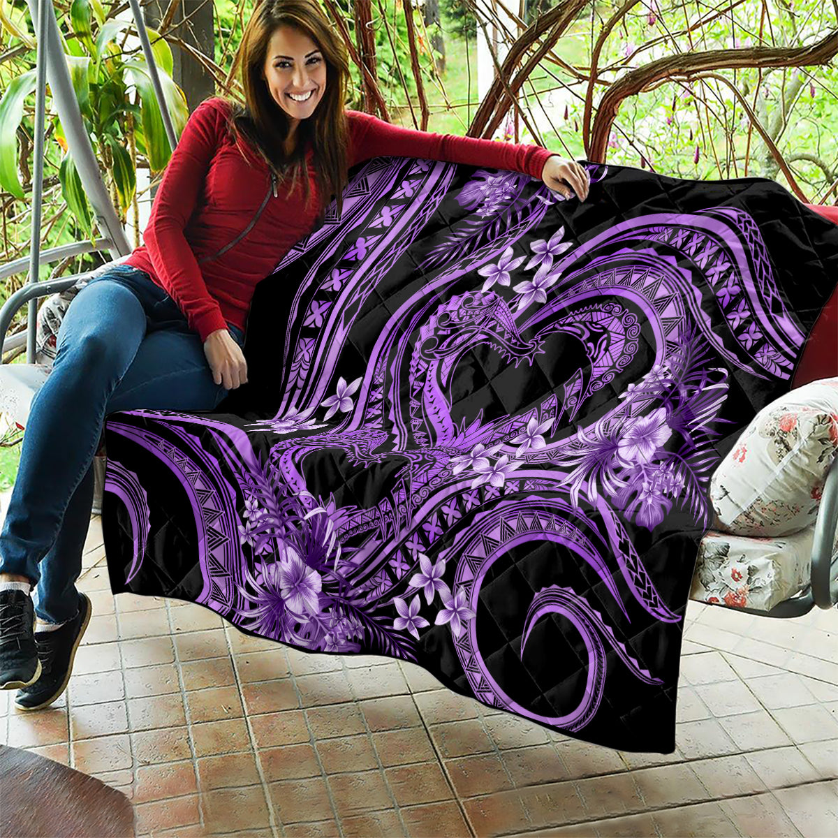Polynesia Valentines Day Forever In My Heart Tattoo Quilt Purple Style LT9 - Polynesian Pride