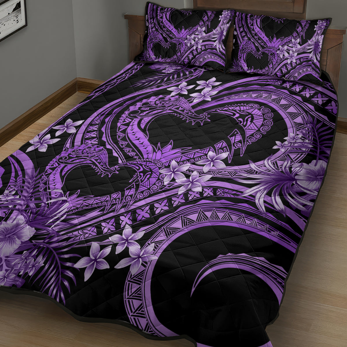 Polynesia Valentines Day Forever In My Heart Tattoo Quilt Bed Set Purple Style LT9 - Polynesian Pride