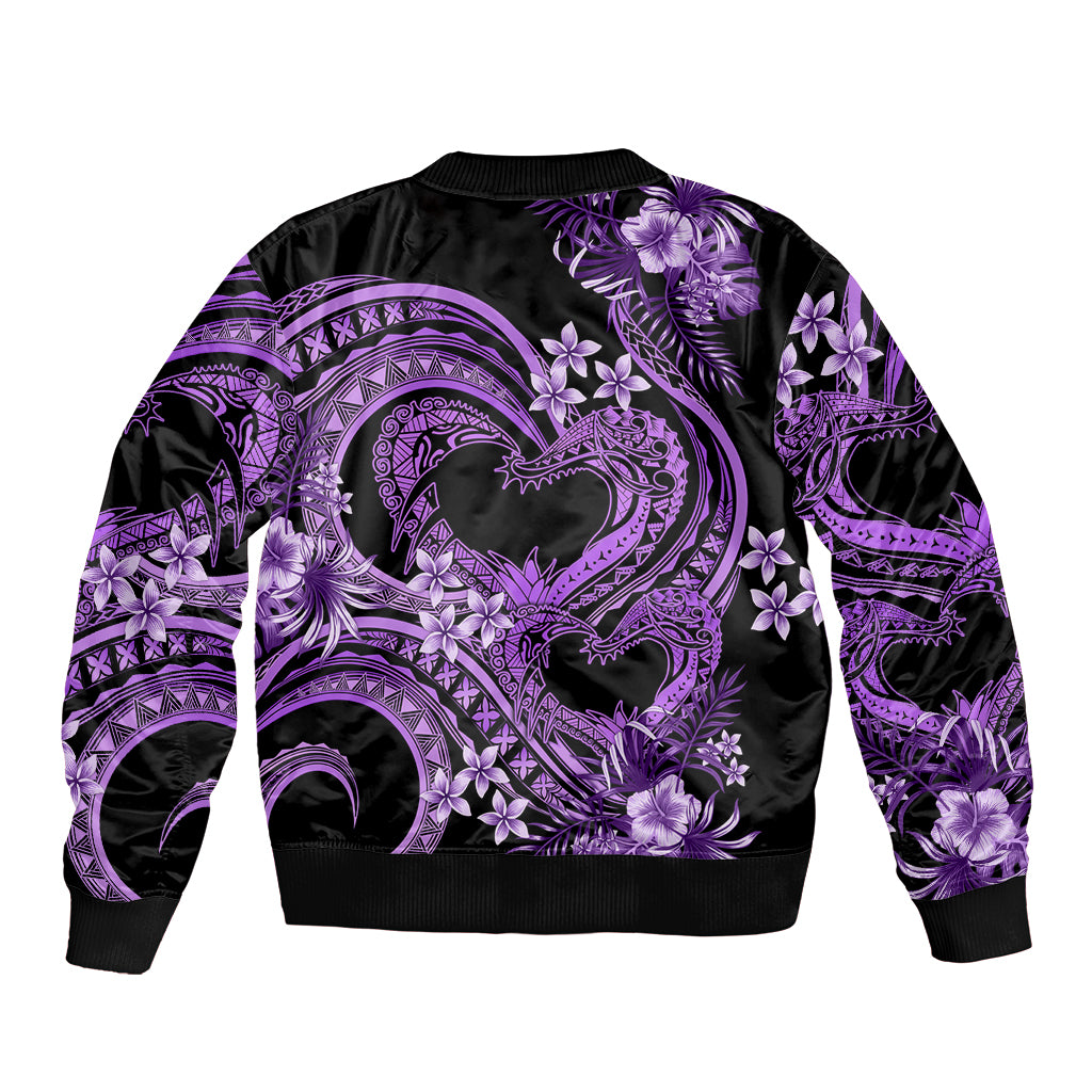 Polynesia Valentines Day Forever In My Heart Tattoo Sleeve Zip Bomber Jacket Purple Style LT9 - Polynesian Pride