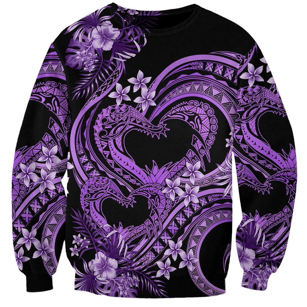 Polynesia Valentines Day Forever In My Heart Tattoo Sweatshirt Purple Style LT9 Unisex Purple - Polynesian Pride