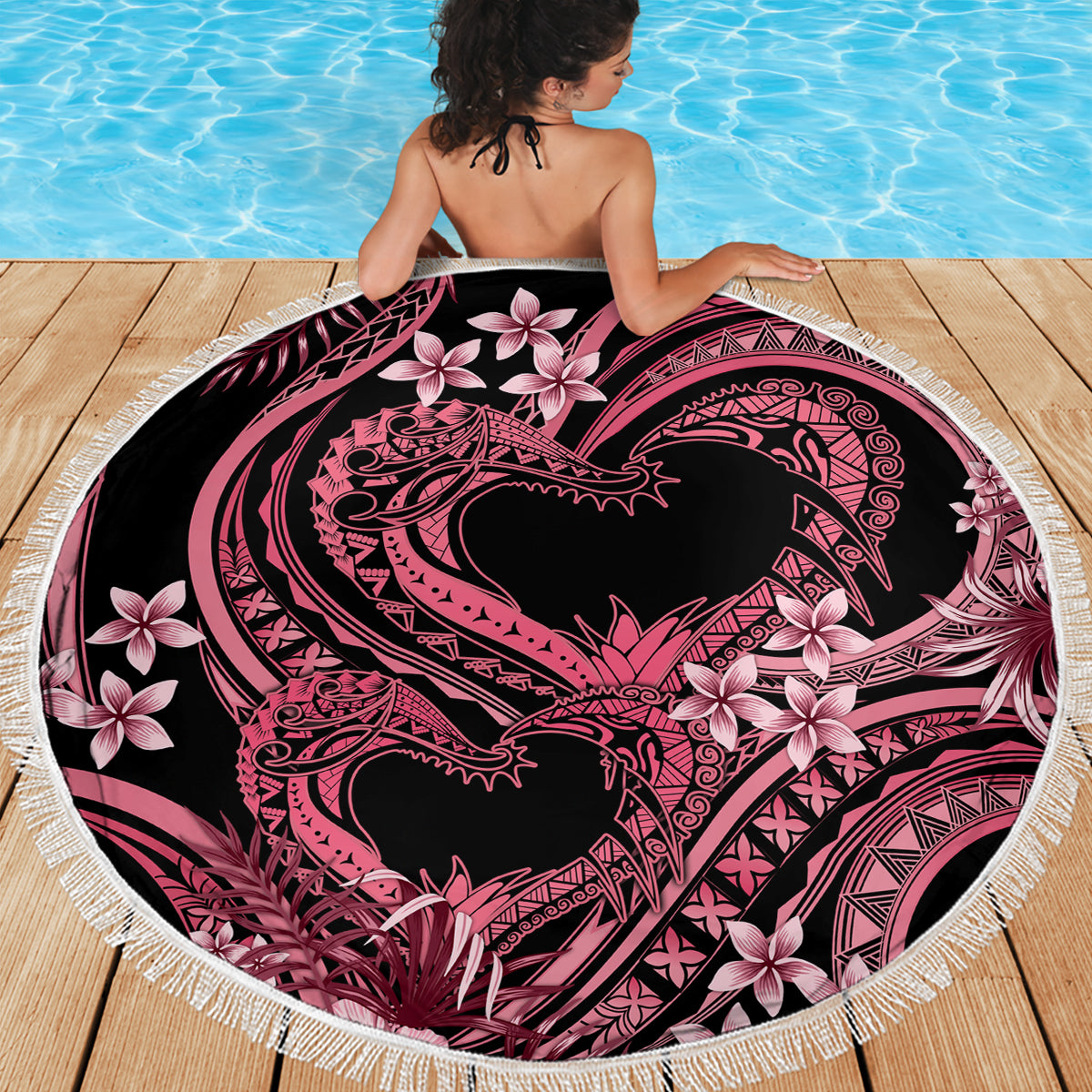 Polynesia Valentines Day Forever In My Heart Tattoo Beach Blanket Pink Style LT9 - Polynesian Pride