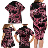 Polynesia Valentines Day Forever In My Heart Tattoo Family Matching Long Sleeve Bodycon Dress and Hawaiian Shirt Pink Style LT9 - Polynesian Pride