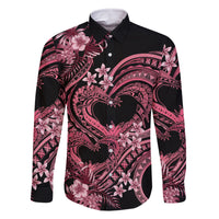 Polynesia Valentines Day Forever In My Heart Tattoo Family Matching Long Sleeve Bodycon Dress and Hawaiian Shirt Pink Style LT9 Dad's Shirt - Long Sleeve Pink - Polynesian Pride
