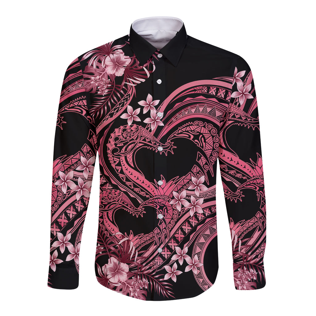 Polynesia Valentines Day Forever In My Heart Tattoo Long Sleeve Button Shirt Pink Style LT9 Unisex Pink - Polynesian Pride