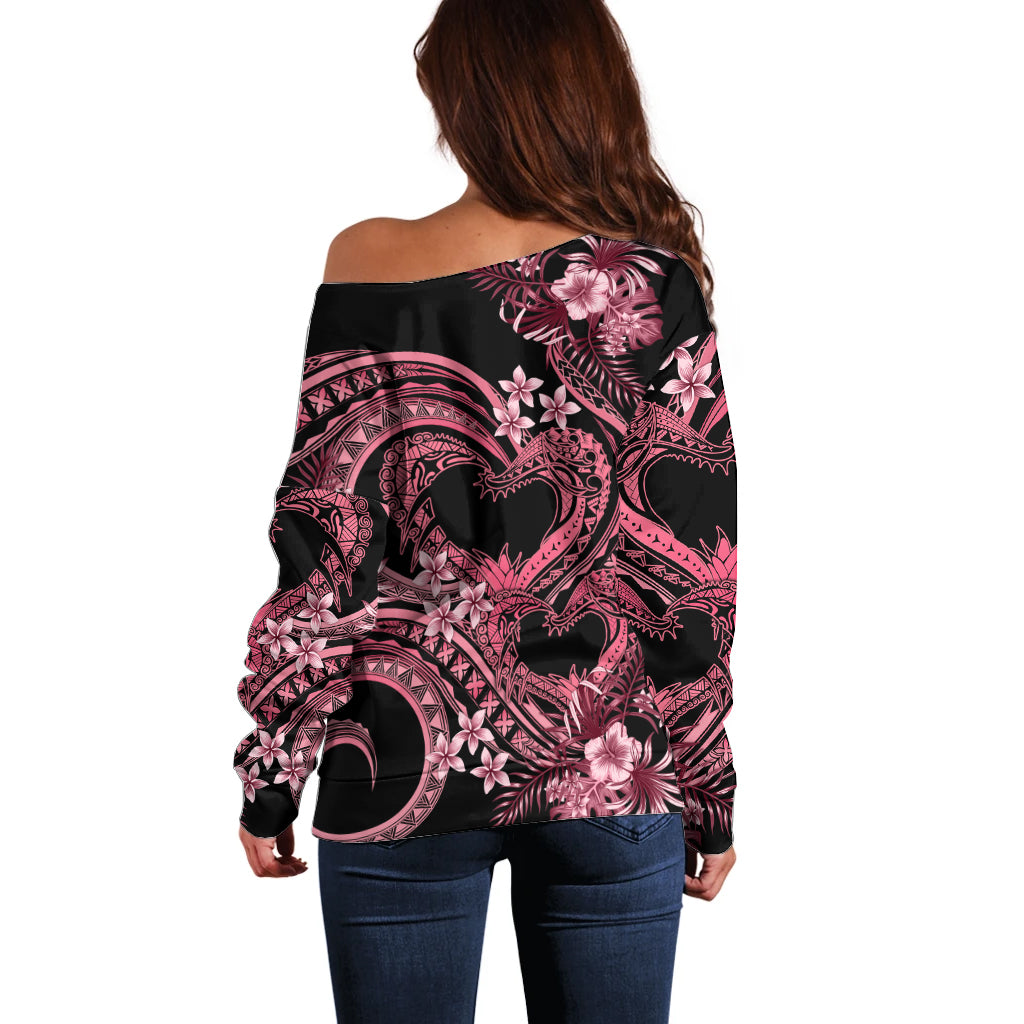 Polynesia Valentines Day Forever In My Heart Tattoo Off Shoulder Sweater Pink Style LT9 - Polynesian Pride