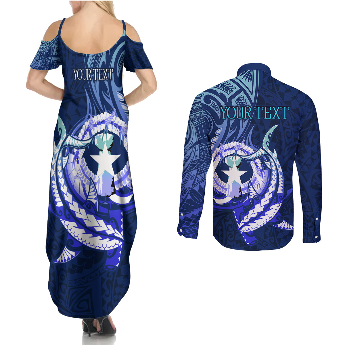 Personalised Northern Mariana Islands Couples Matching Summer Maxi Dress and Long Sleeve Button Shirt Commonwealth Day 2024 LT9 - Polynesian Pride
