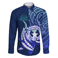 Personalised Northern Mariana Islands Family Matching Off Shoulder Short Dress and Hawaiian Shirt Commonwealth Day 2024 LT9 Dad's Shirt - Long Sleeve Ocean Blue - Polynesian Pride